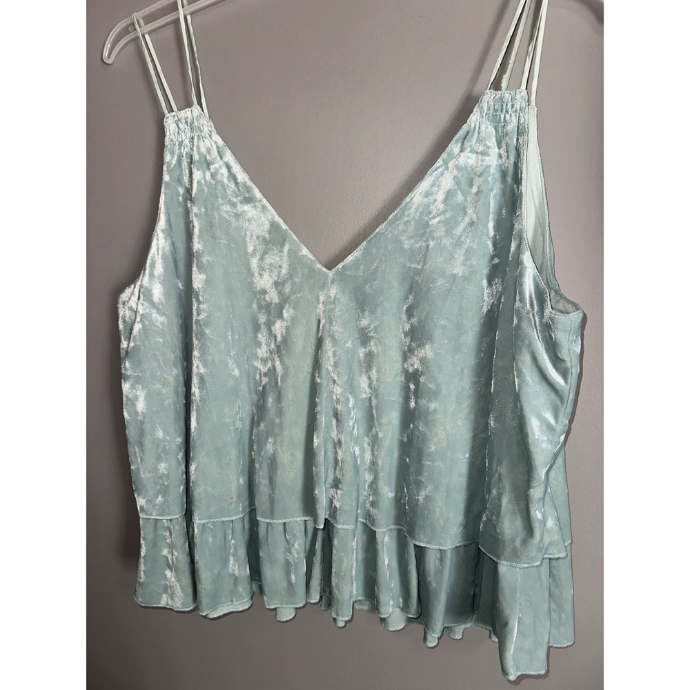 Womens Y2K Ruffled Blue Velvet/Suede Cropped High-Low Top Boho Size XL